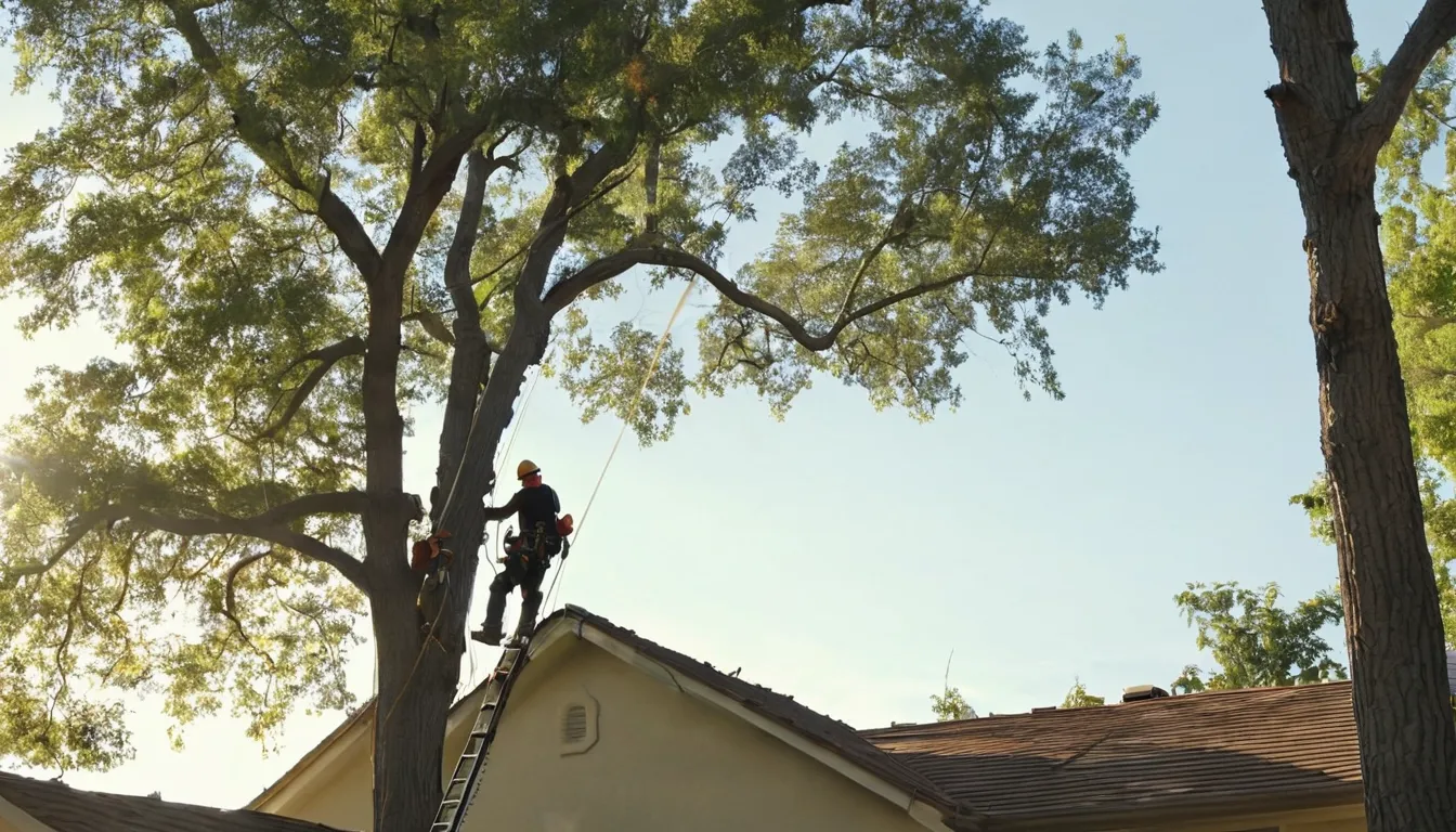 A local tree removal provider cutting down a large backyard tree at a home in Glendora